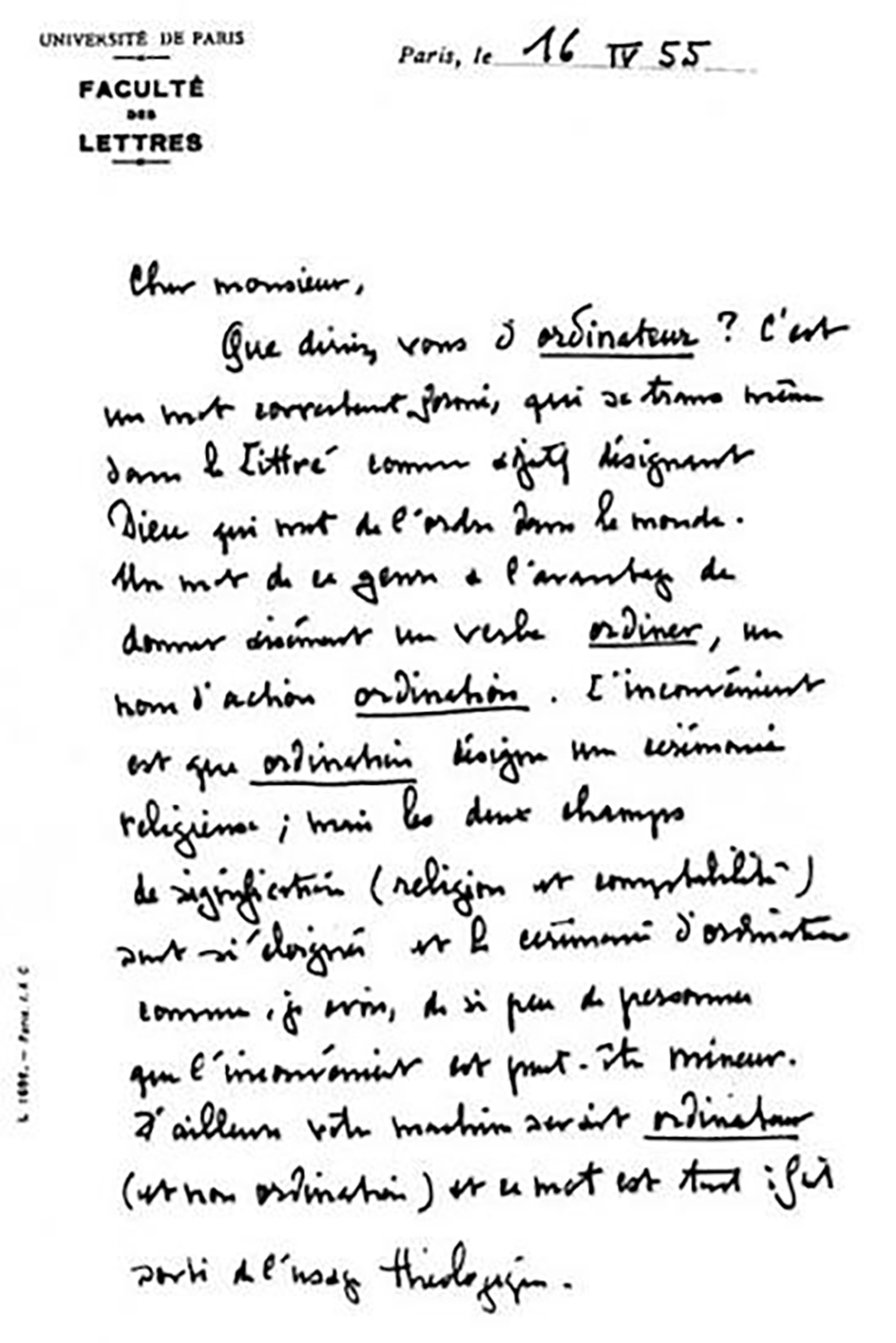 Lettre de Jacques Perret