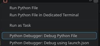 Menu pour démarrer le débogueur